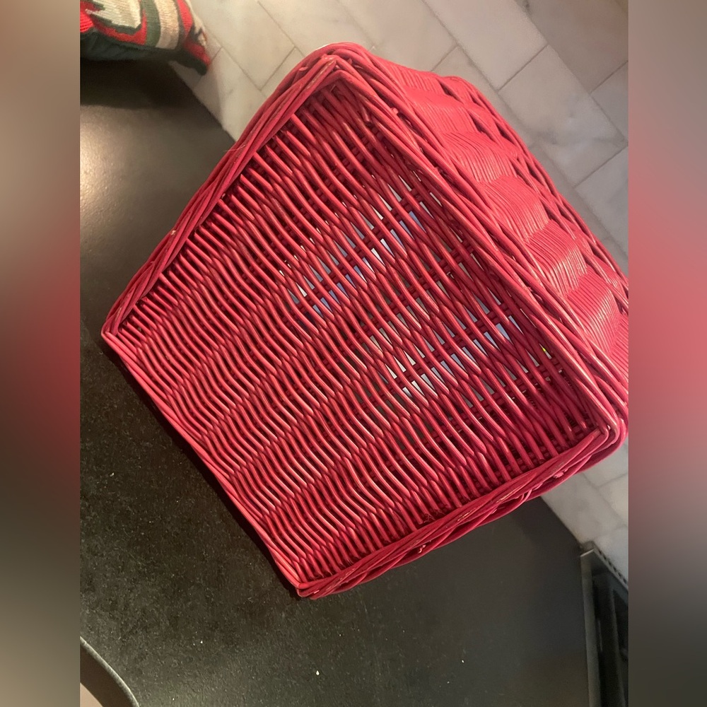 Pottery Barn Kids Large Square Sabrina Basket 12" x 12" x 9.5" Red Wicker - Picture 4 of 7